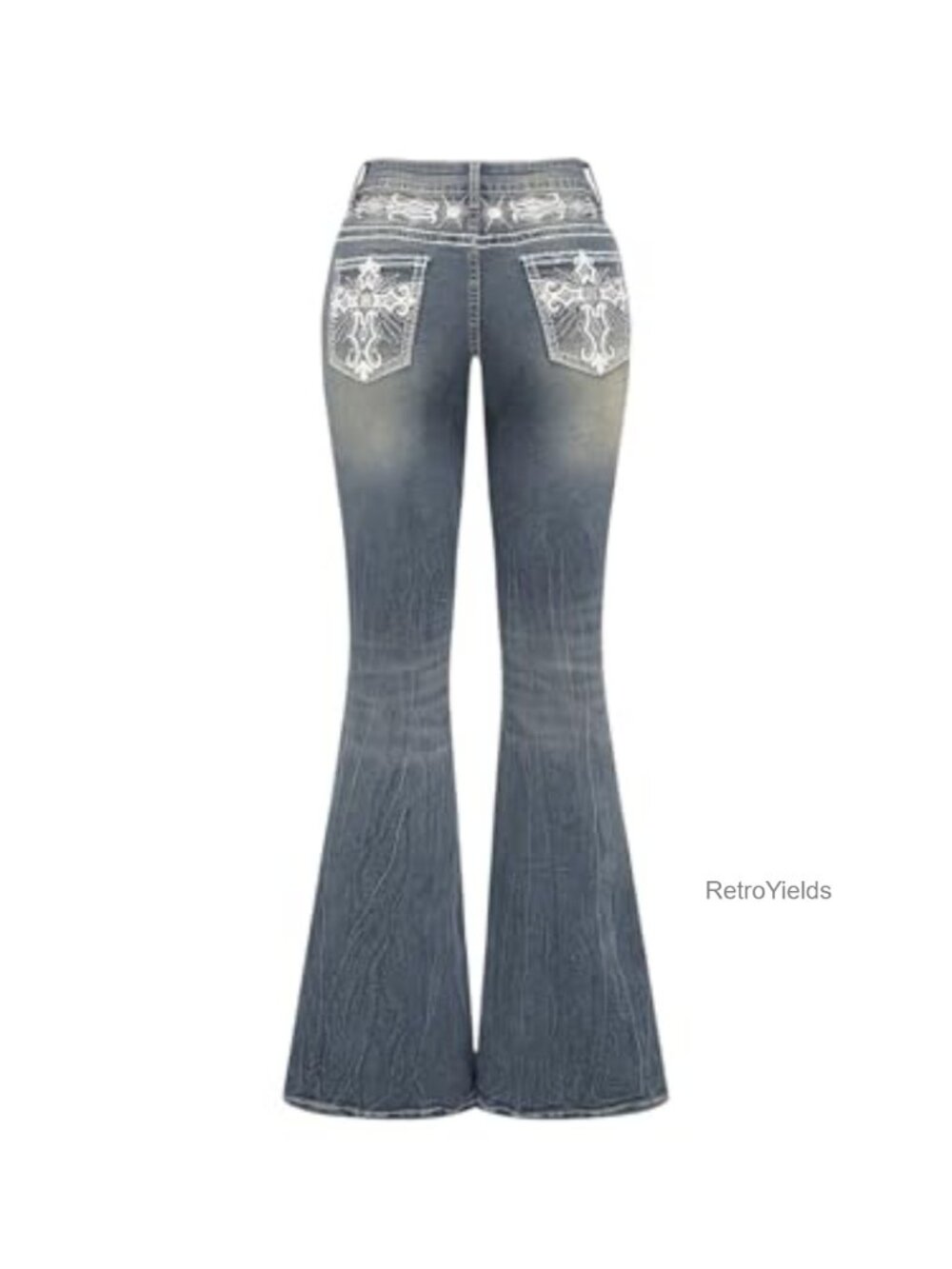 Womens Bell Bottom Jeans Embroidery Y2k Stretch Flare Denim Pants